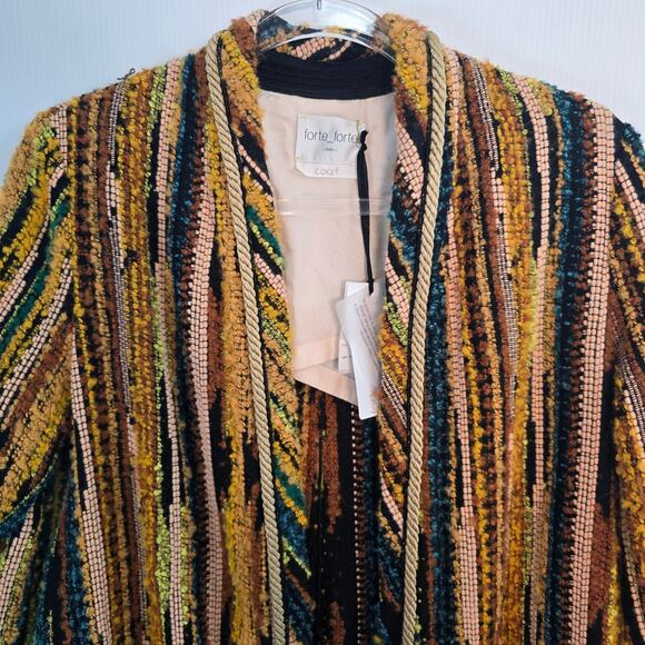 forte_forte Striped Jacquard Bouclé Long Coat Multicolor Marigold Size 0 US 2 - Picture 7 of 15